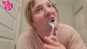Brushing Teeth and Scrubbing Tongue with Glasses on and Hair Up