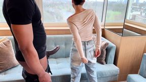 Lucy&#039;s London Adventure: BBC Kiss, Deep Throat Blowjob, and Standing Sofa Sex with Easy Access Jeans
