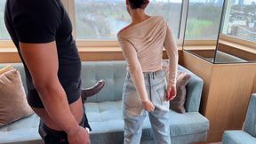 Lucy&#039;s London Adventure: BBC Kiss, Deep Throat Blowjob, and Standing Sofa Sex with Easy Access Jeans