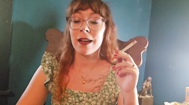 Redhead milf chokes on burning cigarette smoke