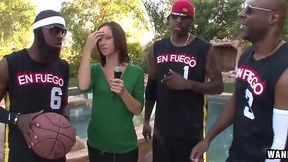 Latina Reporter Takes On Basketball Team in Nasty Gangbang