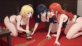 hentai lesbian threesome at a private party full hentai animation