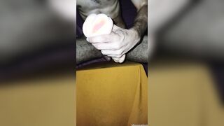 Gargling and caressing faux-cock salami before pulverizing it to jizm