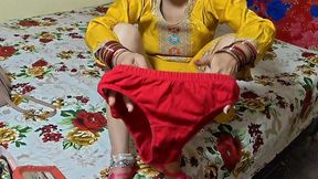 bhabhi is taking off her clothes and applying makeup to go to a wedding.