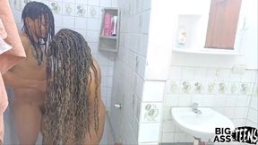 i go to the bathroom and accompany my step uncle to shower together and we end up fucking my step uncle s dick how delicious it is