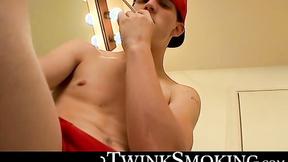 ”Smooth Lex rocks shaft & puffs smoke in the bathroom”