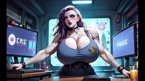 Cyberpunk girl undress in office (Ai animation)