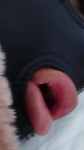 Captivating moment from &quot;Petty BDSM slut slave with leather mask playing with chains and nipple clamps gets a facefucking,&quot;