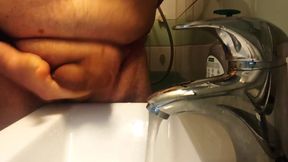 Hot Superchub with Shaved Fupa Morning Routine Piss and Wash of Smegma Cock