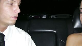 Teen sucks cock and gets pounded in the prom night limo