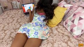 She loves playing chess so much that she didn't notice the dick in her holes - Anal creampie