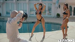 Two models end up in a thressome with the photographer after the shoot