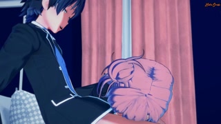 Yui Yuigahama rides Hachiman's cock on the sofa - OreGairu Hentai.