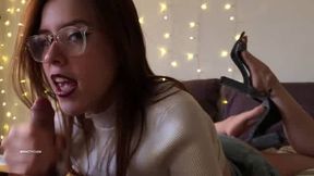 POV - Beautiful Brunette Pampers & Edges her Mans Throbbing Cock