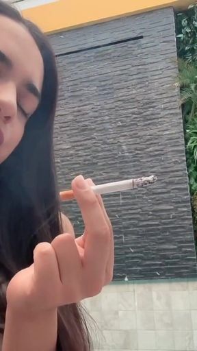 Hot Smoking Girl Brunette Goddess Smoking Cigarette Lipstick