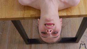 deepthroat hungry ritzy rain take dick balls deep in her slutty throat laying bare on kitchen table and gets clothespins on her nipples