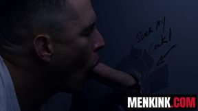 Brock Kniles bj Christian WIldes cock through glory hole then BDSM