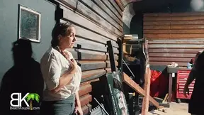 The Nosey Neighbor gets tied up, gags on cock and gets DOUBLE STUFFED in dungeon!