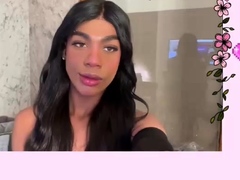 Horny blonde tranny hustler solo big cock jerking