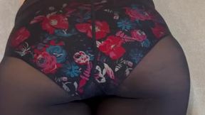 Nylon Feetjob licking ball blowjob bra Titjob and cum on nylon butt