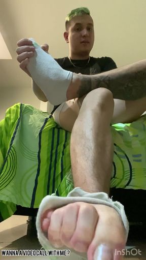Unforgettable moment from "master shows off his sweaty feet and ripped socks"
