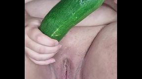 BBW wants to be fucked and fucks creamy pierced pussy with cucumber and zucchini