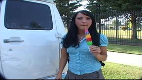 Black Haired Beauty Deena Daniels Gives The Ice Cream Man Head and Pussy