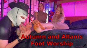 Autumn Bodell And Alanis Foot Worship - FemDom Foot Slave Training With Foot Smelling, Toe Sucking, Sole Licking, Wrinkled Soles, And Foot Gagging HDWMV