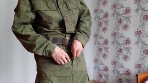 Russian horny soldier masturbates his big cock