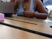 Voyuer Latina Assistant Public Upskirt in a Pub Beer Garden - Candid