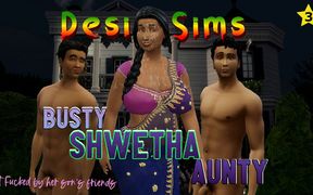Desi busty Indian Saree aunty Shwetha With two Young Boys