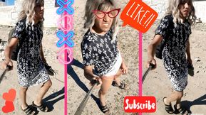 Cute little slut in sandals dressed as a woman in public very hot