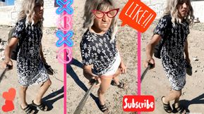 Cute little slut in sandals dressed as a woman in public very hot
