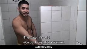 Two Hot Amateur Young Latino Jocks Paid Cash By Stranger To Fuck In Gym Shower