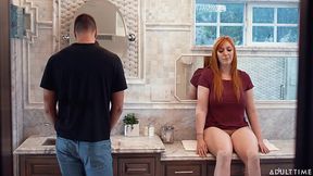 Hot redhead milf with huge boobs gets fucked by a masculine handsome stepson