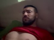 Beefy stud shoots his morning load for his onlyfans