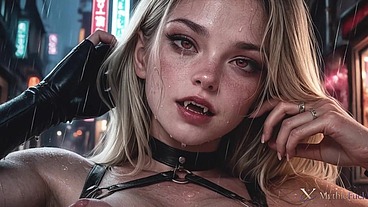 I fucked a busty vampire girl in the rain...her fangs slid along my big cock...her juicy arse jiggled as she came!! [AI]