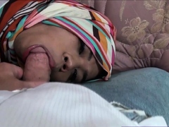Submissive Asian shemale sucking cock