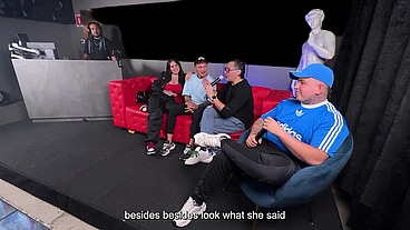 TV interview with Sara Blonde ends in sex with a fan while I watch as a cuckold