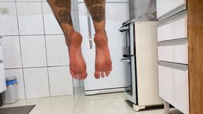 Feet dangling ready to kick your ass.