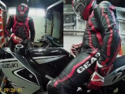 Biker Cums in Full Leathers on Bike
