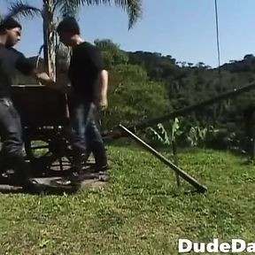 Thug enjoys getting a hard wood up his butthole outdoors