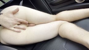 Teen boy flashes ass and dick in car, finger in ass