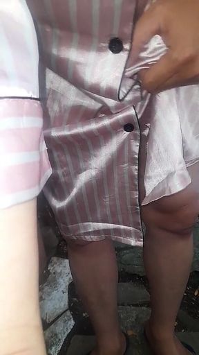 Satin Pajamas Dress Fetish Crossdresser Masturbation Cum