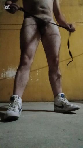 Naughty penis plays with tape