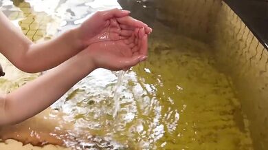 Naked Japanese onsen beauty after soaking I fucked her plump ass raw