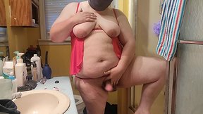 Huge titted CD underwear strip and sextoy fuck