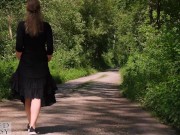 Woman in the Woods takes a foxtail butt plug in her ass, public outdoor