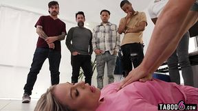 MILF nurse in an extreme double pussy fuck gangbang at work