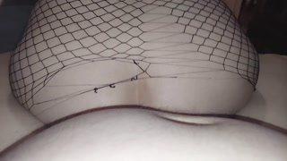 My wife is wearing fishnets  and she fucks me until I creampie her.